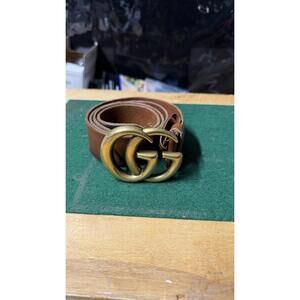 Gucci GG Marmont Brown Leather Belt Gold Buckle Size 85/34 Made in Italy